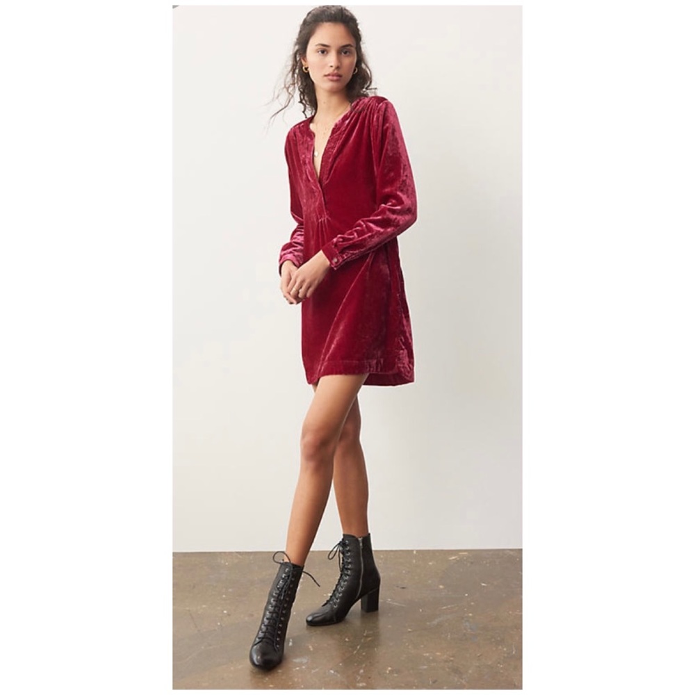 NWOT Anthropologie Raspberry V Neck Velvet Tunic Dress  Size Small